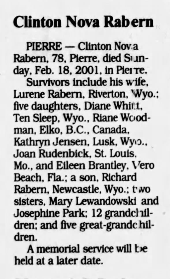 Clinton Nova Rabern obituary